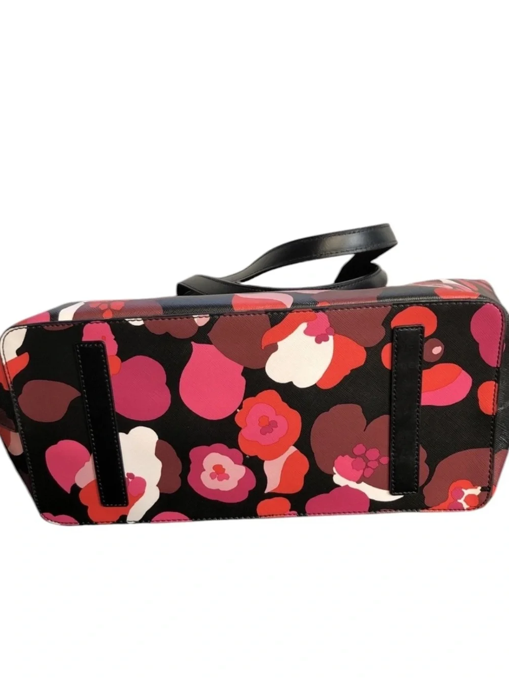 Kate Spade New York Floral Tote Bag Large Black Pink Red Zip Lined Pockets